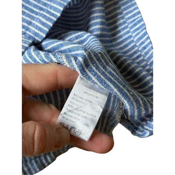 Trovata Birds Of Paradise Linen Cotton Striped Button Down Blouse size L Blue - Picture 6 of 6